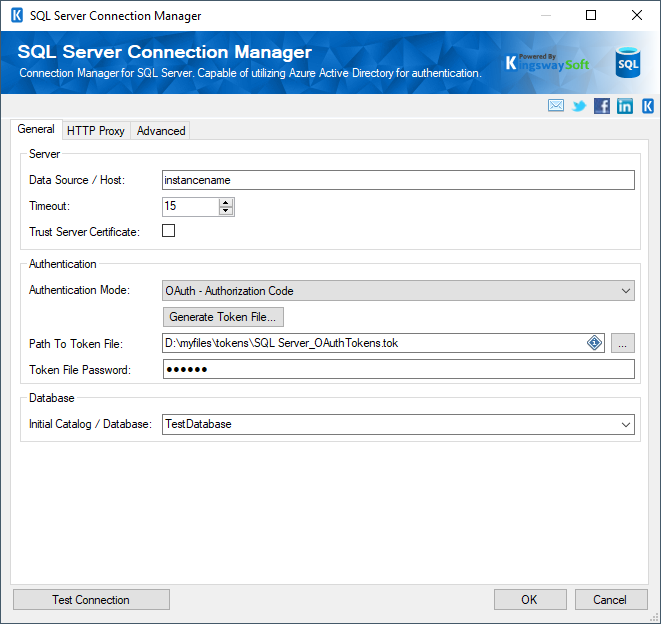 SQL Server Connection Manager - Authorization Code
